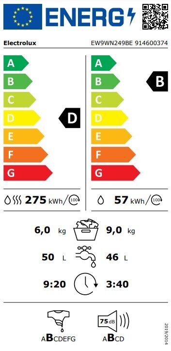 Electrolux EW9WN249BE kaina ir informacija | Skalbimo mašinos | pigu.lt