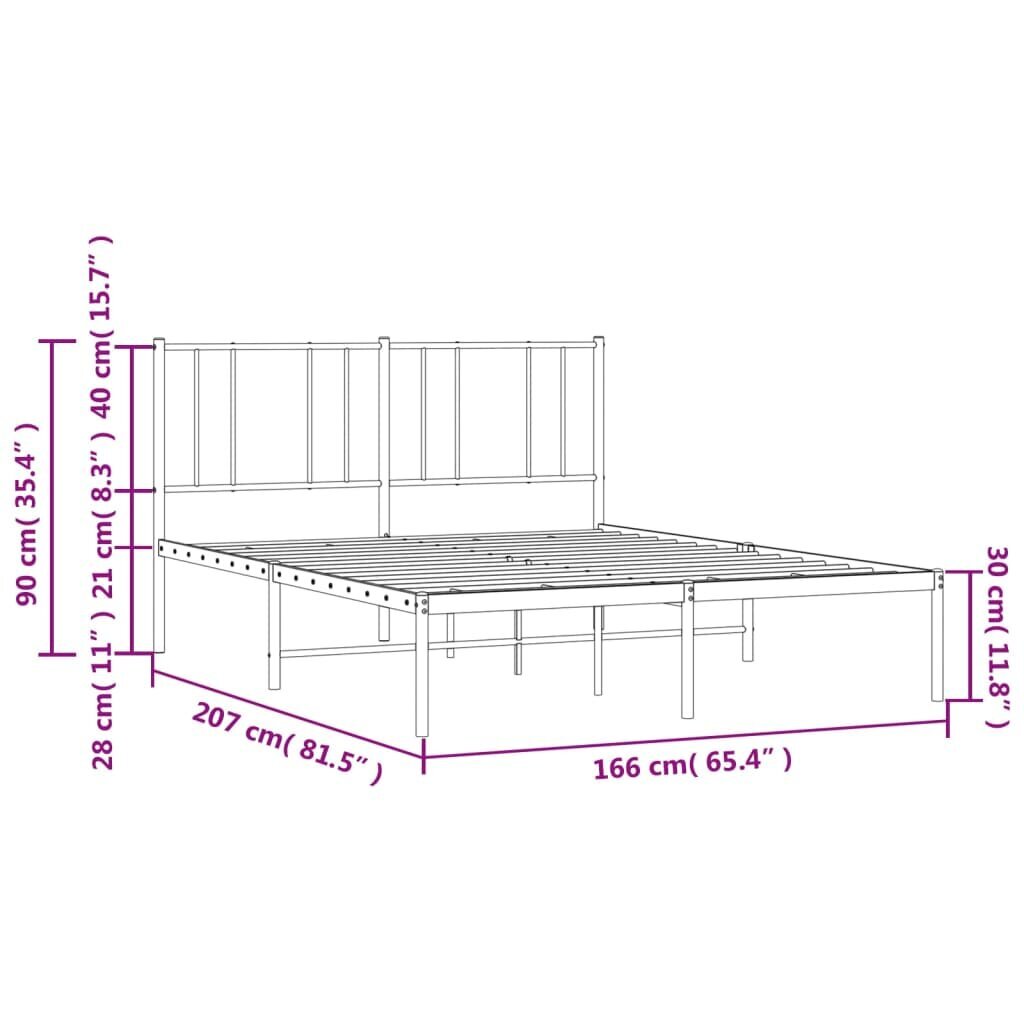 Metalinis lovos rėmas su galvūgaliu vidaXL, 160x200 cm, juodas kaina ir informacija | Lovos | pigu.lt