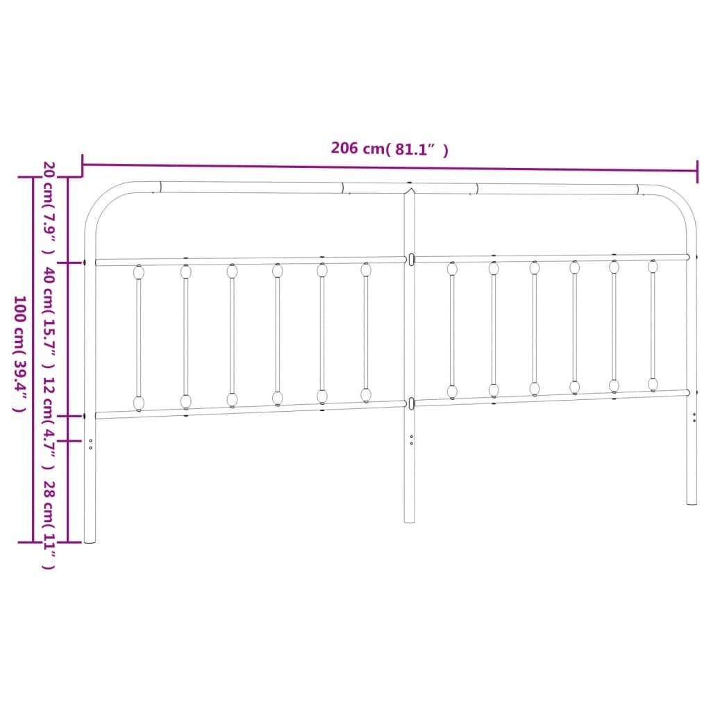 Metalinis galvūgalis vidaXL, 200 cm, juodas kaina ir informacija | Lovos | pigu.lt