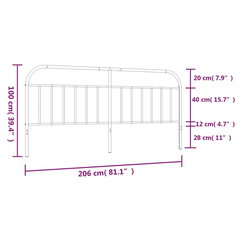 Metalinis galvūgalis vidaXL, 200 cm, juodas kaina ir informacija | Lovos | pigu.lt