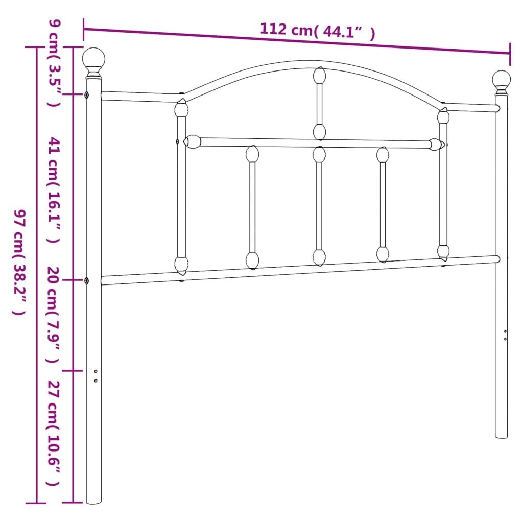 Metalinis galvūgalis vidaXL, 107cm, baltas kaina ir informacija | Lovos | pigu.lt