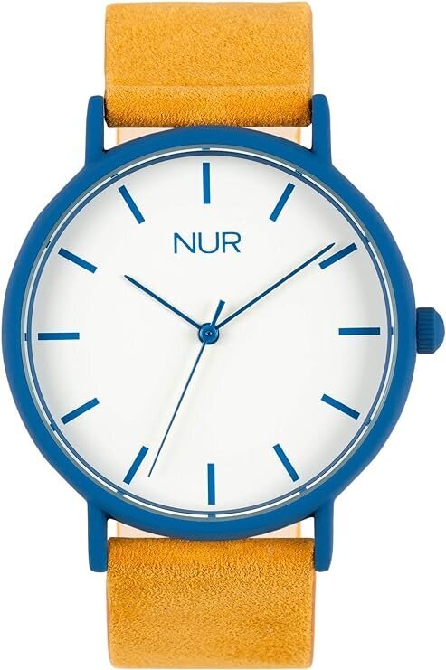 Moteriškas laikrodis Nur, odinis dirželis, mėlynas, smėlio spalvos kaina ir informacija | Moteriški laikrodžiai | pigu.lt