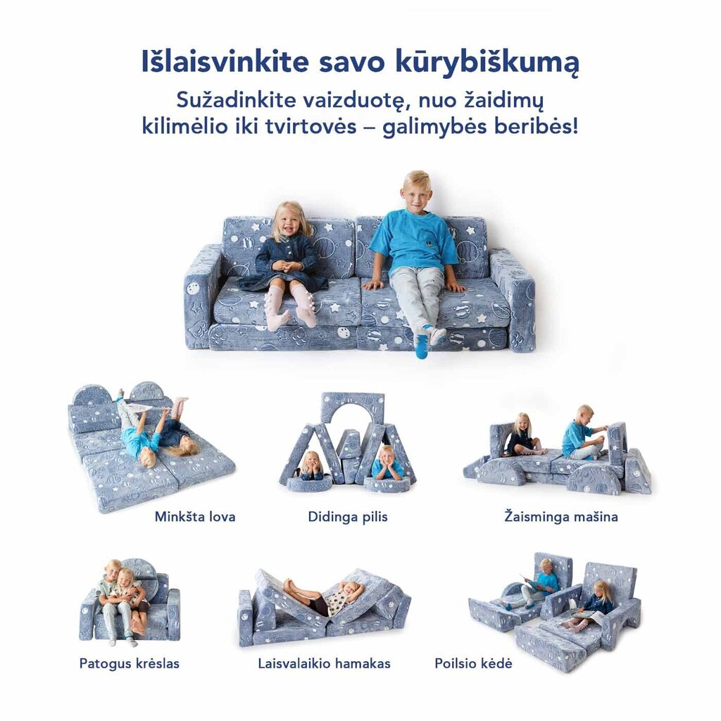 Vaikiška modulinė sofa MKS, pilka kaina ir informacija | Vaikiški sėdmaišiai, foteliai, pufai | pigu.lt