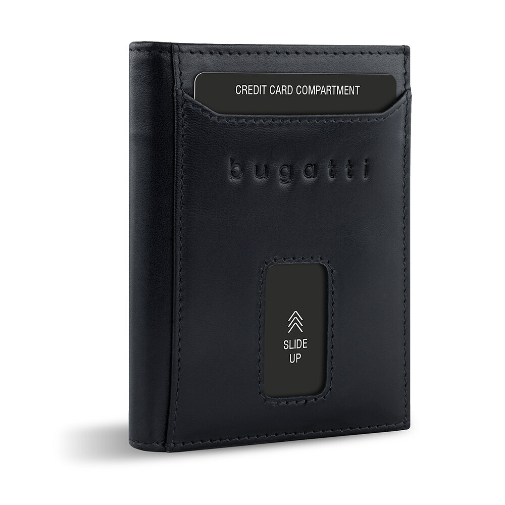 Bugatti Secure Slim Mini odinė piniginė su Rfid apsauga, plona piniginė, kortelių laikiklis, juoda, RFID piniginė kaina ir informacija | Vyriškos piniginės, kortelių dėklai | pigu.lt