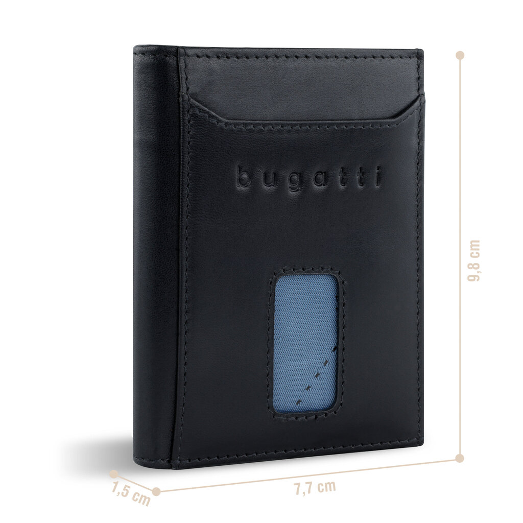 Bugatti Secure Slim Mini odinė piniginė su Rfid apsauga, plona piniginė, kortelių laikiklis, juoda, RFID piniginė цена и информация | Vyriškos piniginės, kortelių dėklai | pigu.lt