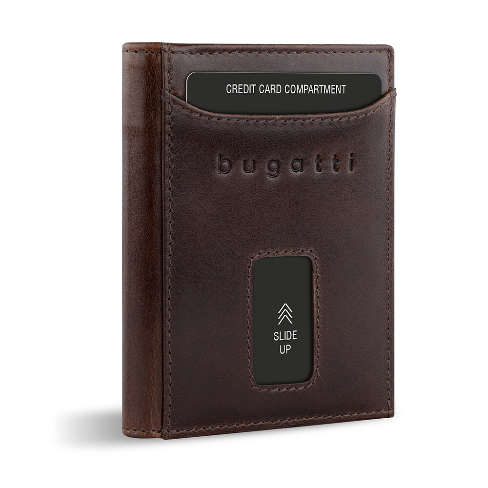 Bugatti Secure Slim Mini odinė piniginė su Rfid apsauga, plona piniginė, kortelių laikiklis, ruda цена и информация | Vyriškos piniginės, kortelių dėklai | pigu.lt