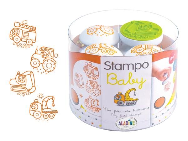 Antspaudų rinkinys Aladine Stampo Baby 4vnt. Engines su oranžinė pagalvėle antspaudams цена и информация | Piešimo, tapybos, lipdymo reikmenys | pigu.lt