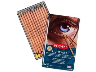 Spalvoti pieštukai Derwent Lightfast 12vnt. kaina ir informacija | Piešimo, tapybos, lipdymo reikmenys | pigu.lt