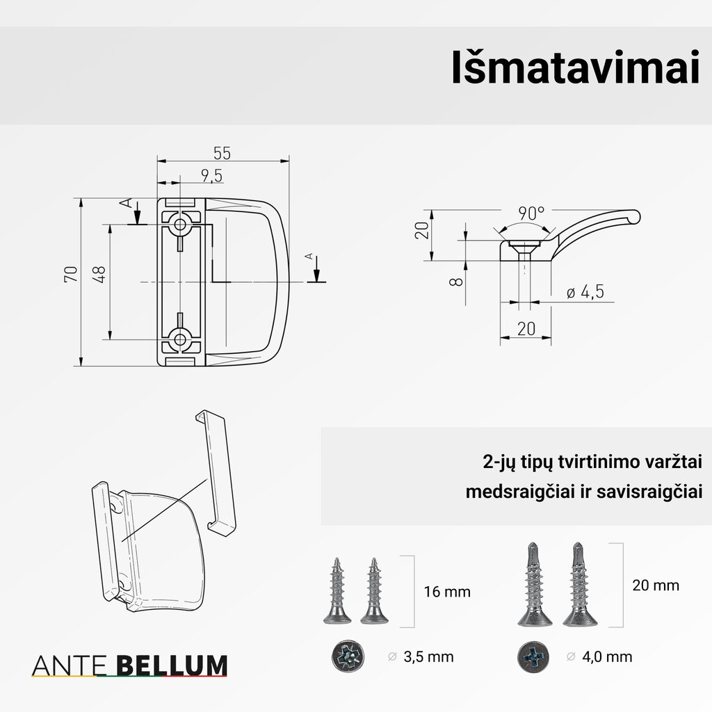 Balkono durų traukimo rankenėlė tamsi pilka RAL7016 - universali rankena balkono, terasos ir lauko durims, su varžtais, lengvai montuojama цена и информация | Durų rankenos | pigu.lt