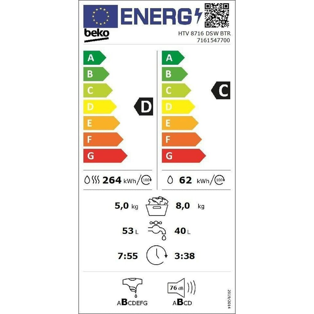 Beko HTV 8716 kaina ir informacija | Skalbimo mašinos | pigu.lt