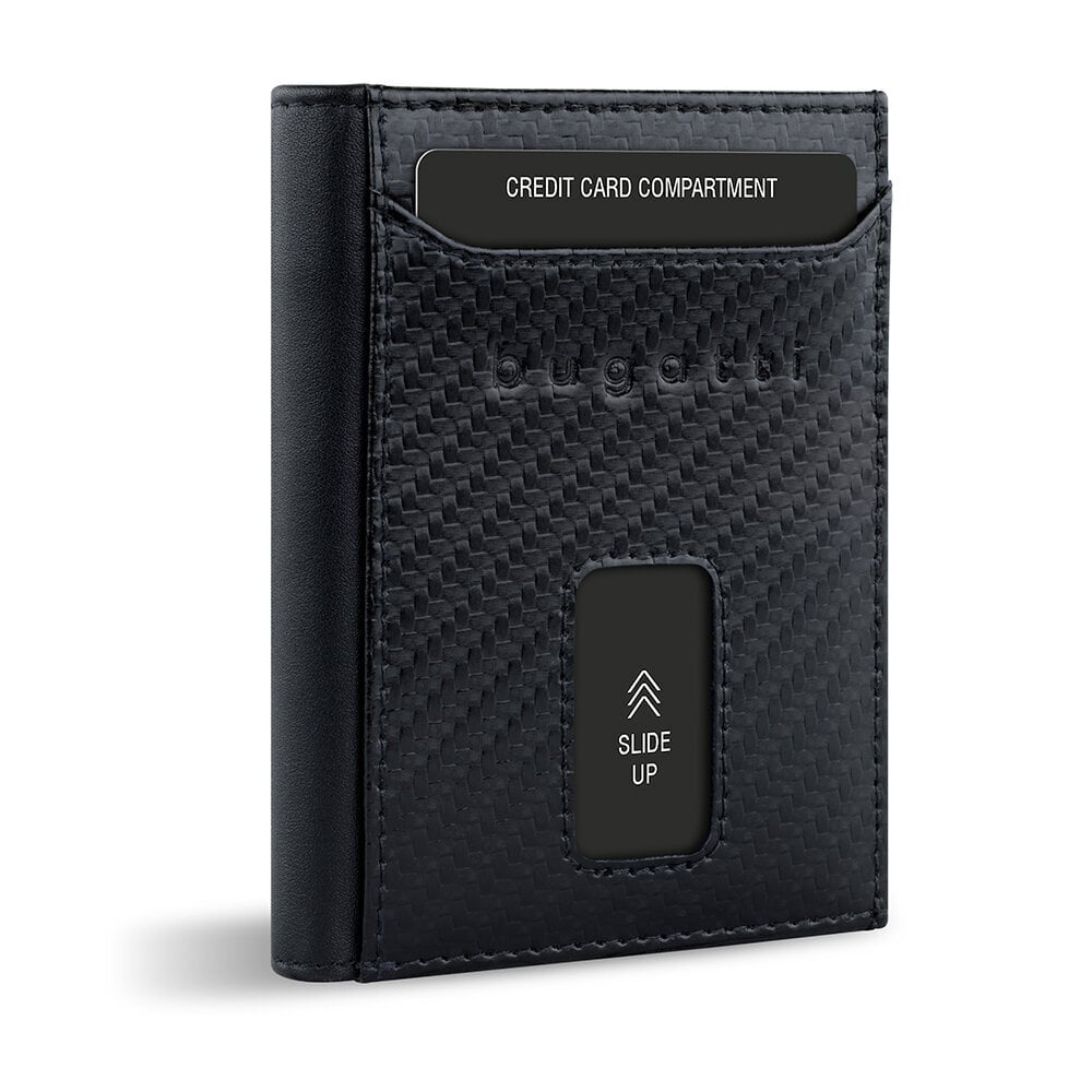 Bugatti Secure Slim Mini Odinė piniginė su Rfid apsauga, Plona piniginė, Kortelių laikiklis, Juoda anglis kaina ir informacija | Vyriškos piniginės, kortelių dėklai | pigu.lt
