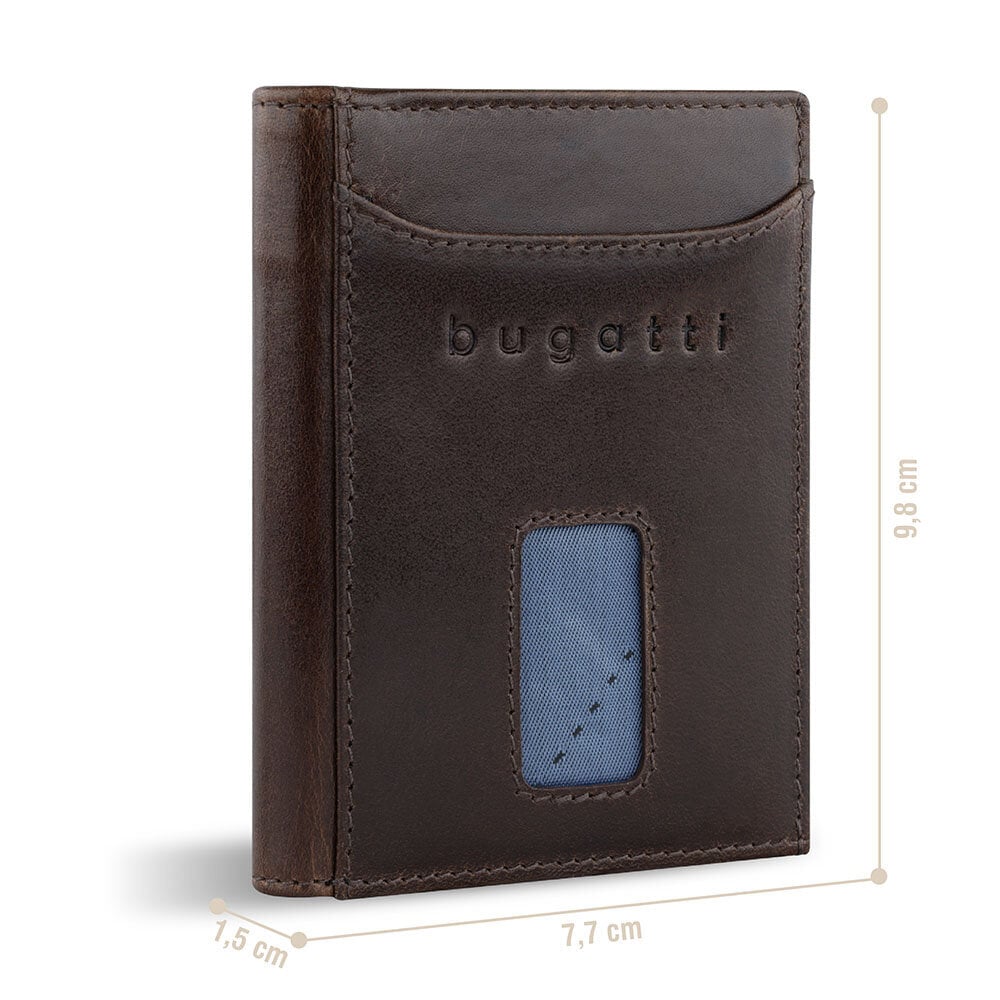 Bugatti turvaline õhuke RFID-kaitsega nahast minirahakott, õhuke rahakott, kaardihoidja, pruun цена и информация | Vyriškos piniginės, kortelių dėklai | pigu.lt
