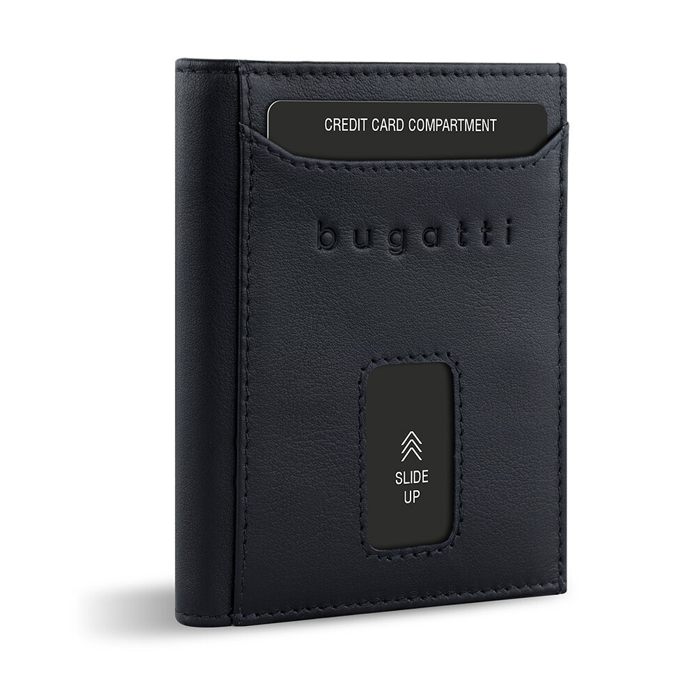 Bugatti Secure Slim Mini Odinė piniginė su Rfid apsauga, Plona piniginė, Kortelių laikiklis, Black Nappa kaina ir informacija | Vyriškos piniginės, kortelių dėklai | pigu.lt