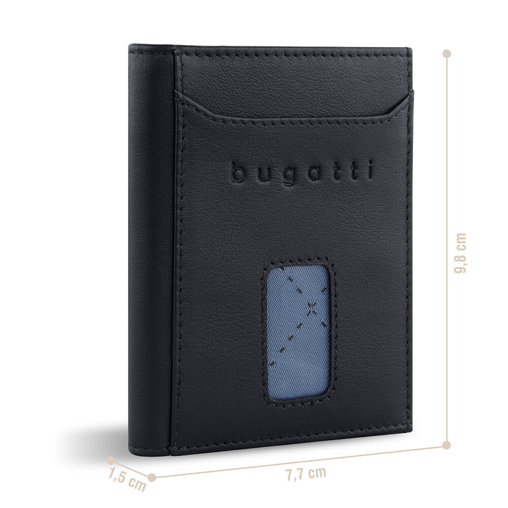 Bugatti Secure Slim Mini Odinė piniginė su Rfid apsauga, Plona piniginė, Kortelių laikiklis, Black Nappa kaina ir informacija | Vyriškos piniginės, kortelių dėklai | pigu.lt