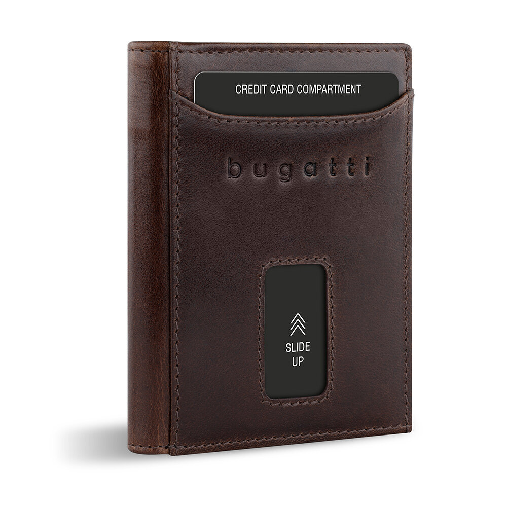 Bugatti Secure Slim Mini Odinė piniginė su Rfid apsauga, Plona piniginė, Kortelių laikiklis, ruda, Moderni цена и информация | Vyriškos piniginės, kortelių dėklai | pigu.lt