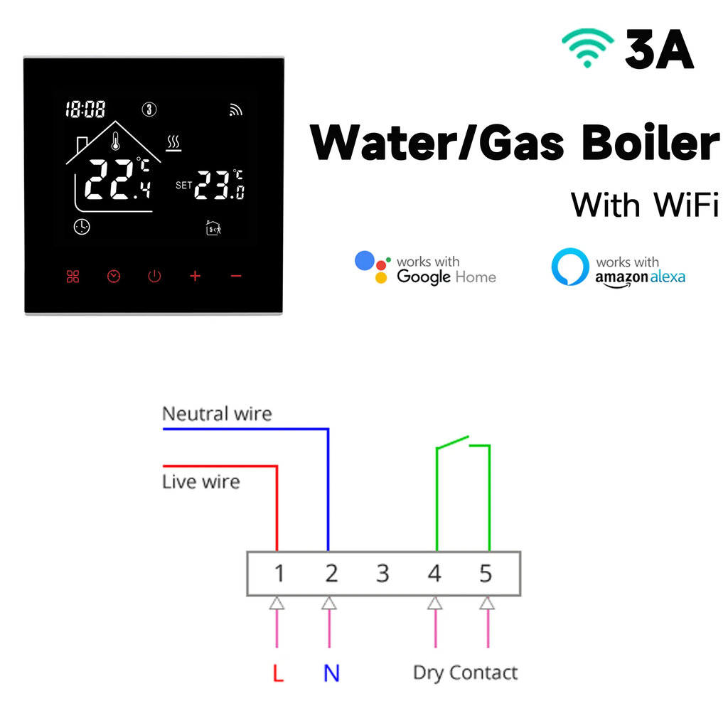 WiFi išmanusis termostatas su LCD ekranu ir jutikliniu ekranu dujiniam katilui kaina ir informacija | Laikmačiai, termostatai | pigu.lt