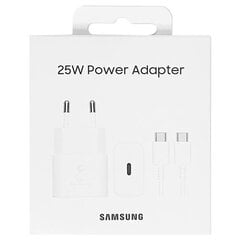 Сетевая зарядка Samsung EP-T2510XWEGEU 25W + USB-C кабель, белая цена и информация | Зарядные устройства для телефонов | pigu.lt