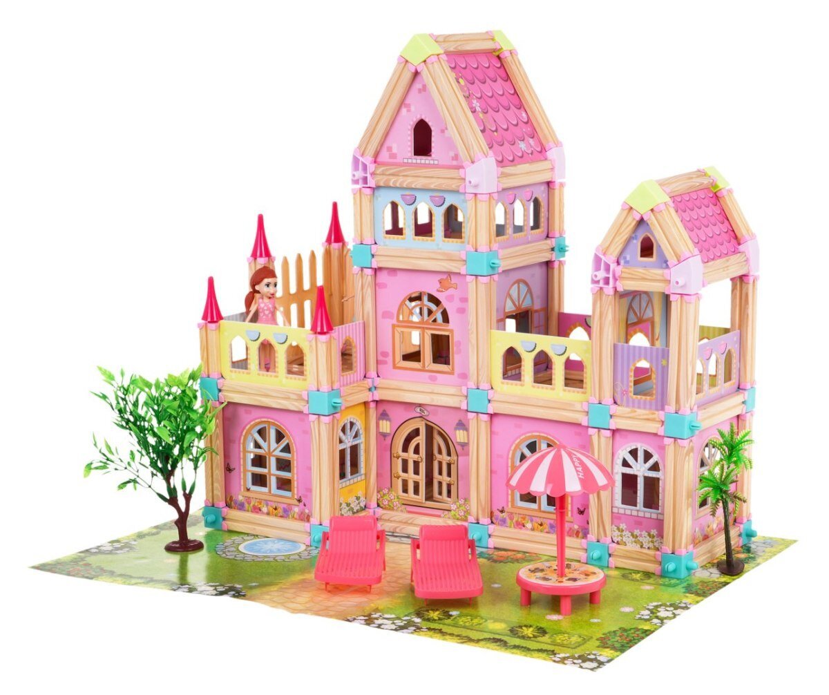 Medinių kaladėlių rinkinys - lėlių namas su priedais kaina ir informacija | Žaislai mergaitėms | pigu.lt