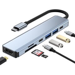 Разветвитель-концентратор 7 в 1 USB-C/HDMI/Micro SD/ 4K UHD цена и информация | Адаптеры, USB-разветвители | pigu.lt