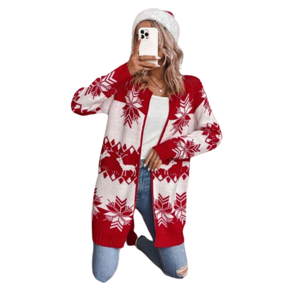 Kalėdinis megztinis moterims Moe Essense 1, baltas/raudonas kaina | pigu.lt