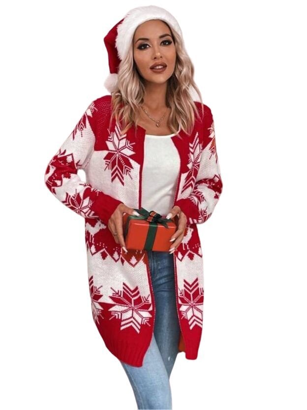 Kalėdinis megztinis moterims Moe Essense 1, baltas/raudonas kaina ir informacija | Megztiniai moterims | pigu.lt