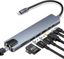 Šakotuvas Hub 8in1 USB C x2 / USB 3.0 x2 / RJ45 / HDMI / SD card reader / TF card reader kaina ir informacija | Adapteriai, USB šakotuvai | pigu.lt