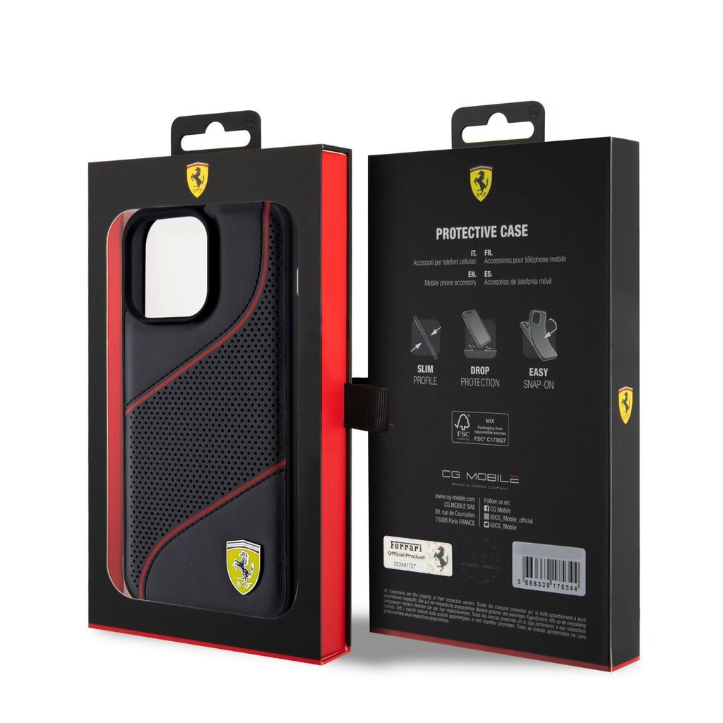 Ferrari PU Leather Perforated Slanted Line Case kaina ir informacija | Telefono dėklai | pigu.lt