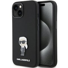 Karl Lagerfeld Liquid Silicone Metal Ikonik Case for iPhone 15 Black цена и информация | Чехлы для телефонов | pigu.lt