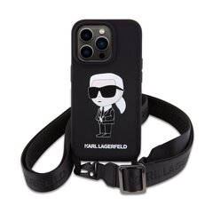 Karl Lagerfeld Liquid Silicone Crossbody Ikonik Case for iPhone 15 Pro Max Black цена и информация | Чехлы для телефонов | pigu.lt