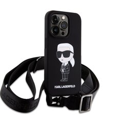 Karl Lagerfeld Liquid Silicone Crossbody Ikonik Case for iPhone 15 Pro Max Black цена и информация | Чехлы для телефонов | pigu.lt