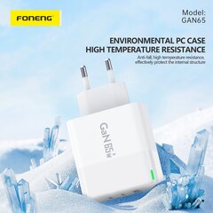 Foneng Wall charger GAN65 GaN - USB + 2xType C - PD 65W 3A with Type C to Type C white цена и информация | Зарядные устройства для телефонов | pigu.lt