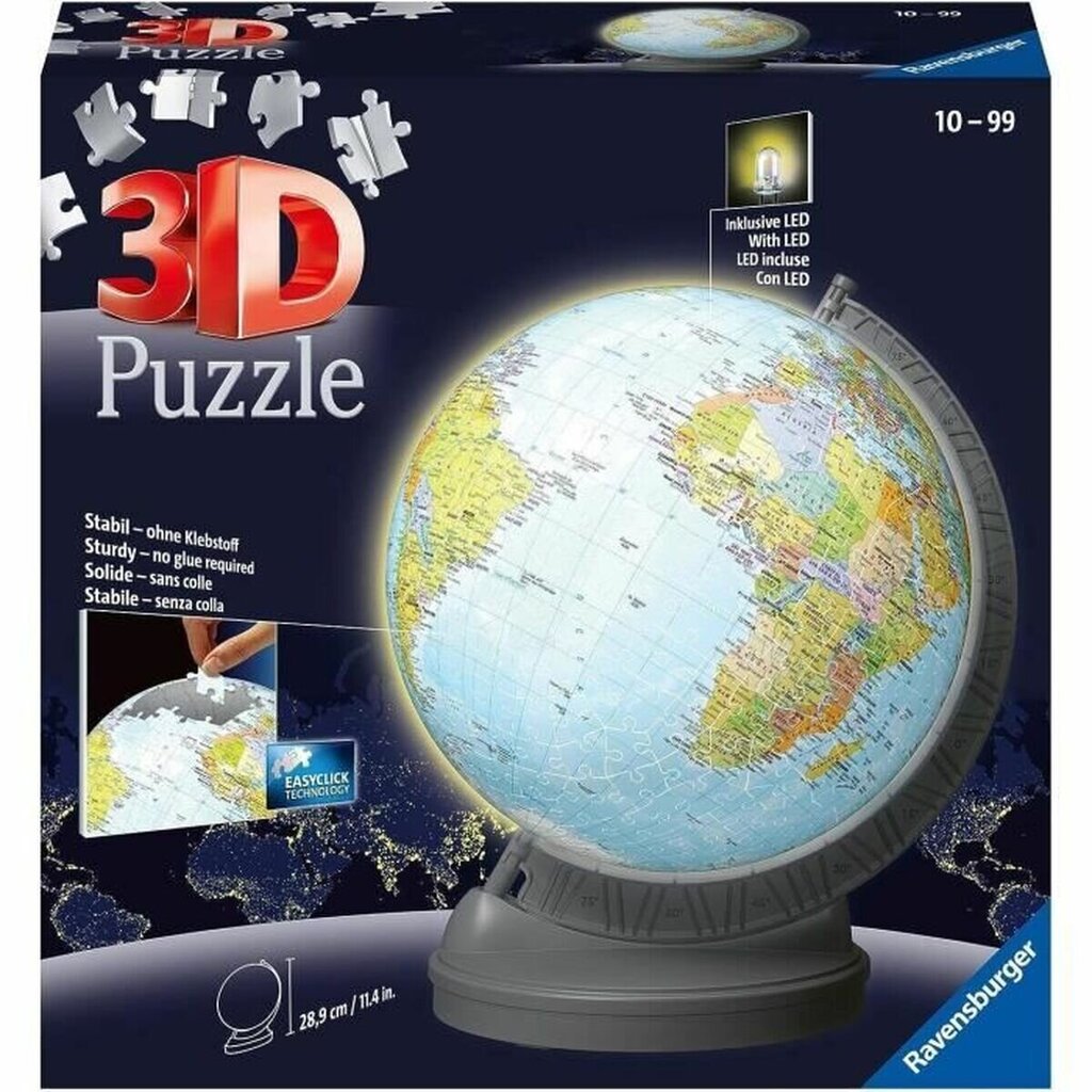 Ravensburger 3D dėlionės kamuolys su apšvietimu 540 vnt Globe kaina ir informacija | Dėlionės (puzzle) | pigu.lt