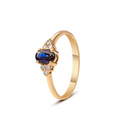 Auksinis žiedas su safyrais ir briliantais moterims kaina ir informacija | Žiedai | pigu.lt