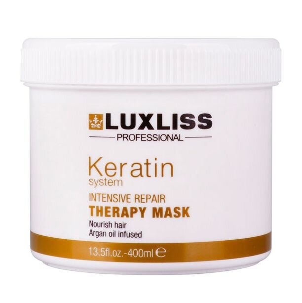 Atkuriamoji kaukė su keratinu Luxliss Keratin Intensive Repair Therapy Mask, 400 ml kaina ir informacija | Balzamai, kondicionieriai | pigu.lt