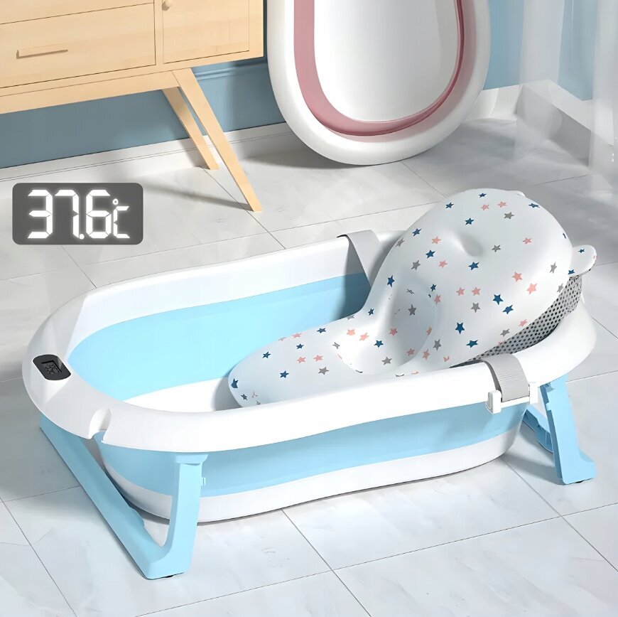 Silikoninė kūdikių vonelė su termometru TX-Home, mėlyna kaina ir informacija | Maudynių priemonės | pigu.lt