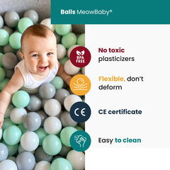 Minkštos laipiojimo kaladėlės vaikams su kamuoliukų baseinu MeowBaby, su 100 kamuolių, pilkos kaina ir informacija | Žaislai kūdikiams | pigu.lt