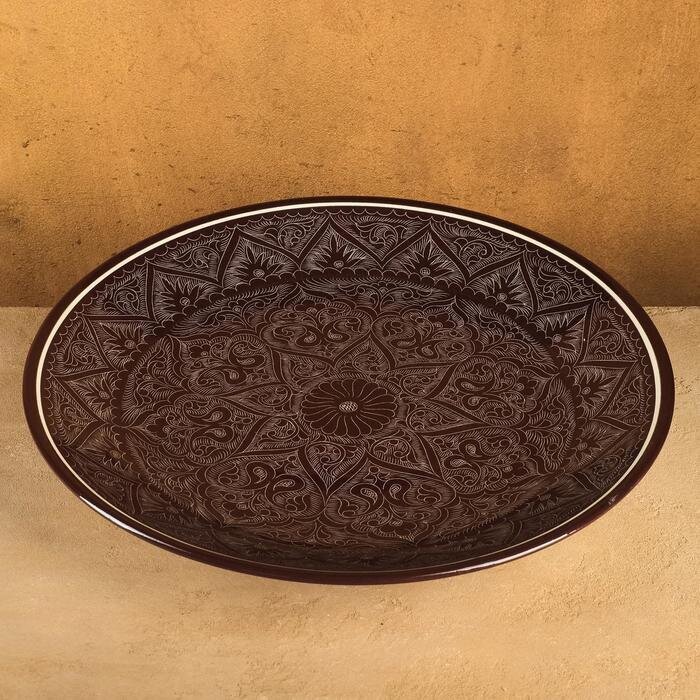 Rishtan Leganas (uzbekiška lėkštė) 32 cm, ruda kaina ir informacija | Indai, lėkštės, pietų servizai | pigu.lt