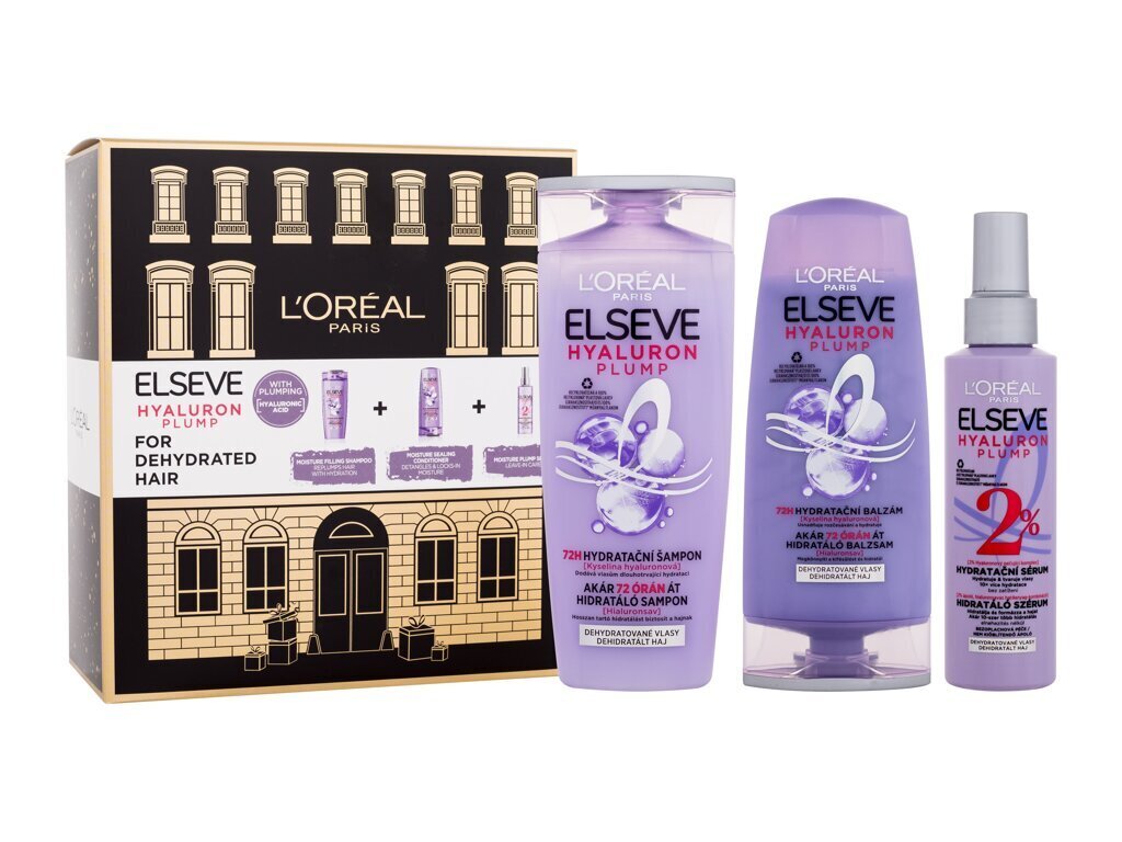 Dovanų rinkinys moterims L'Oréal Paris Elseve Hyaluron Plump Elseve Hyaluron Plump kondicionierius,  200 ml +   šampūnas, 250 ml + plaukų serumas, 150 ml.  kaina ir informacija | Šampūnai | pigu.lt