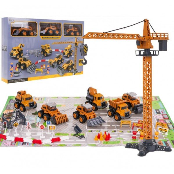 Statybinių automobilių rinkinys su statybų aikštele, 58 el. kaina ir informacija | Žaislai berniukams | pigu.lt