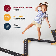 Medinė balansinė linija, ruda, 6 elementai kaina ir informacija | Lavinamieji žaislai | pigu.lt