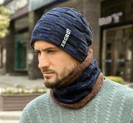 Комплект из шарфа и шапки R89, синий цена и информация | Мужские шарфы, шапки, перчатки | pigu.lt