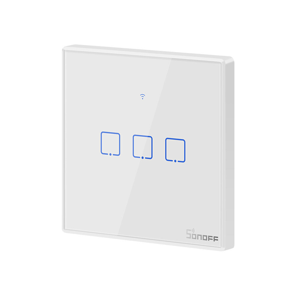 Sonoff 3 grupių išmanusis wifi + rf sieninis jutiklinis šviesos jungiklis baltas, su rėmeliu цена и информация | Elektros jungikliai, rozetės | pigu.lt