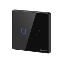 2-кнопочныйовый умный WiFi + RF настенный сенсорный выключатель для света Sonoff TX T3 EU 2C (черный) цена и информация | Выключатели, розетки | pigu.lt