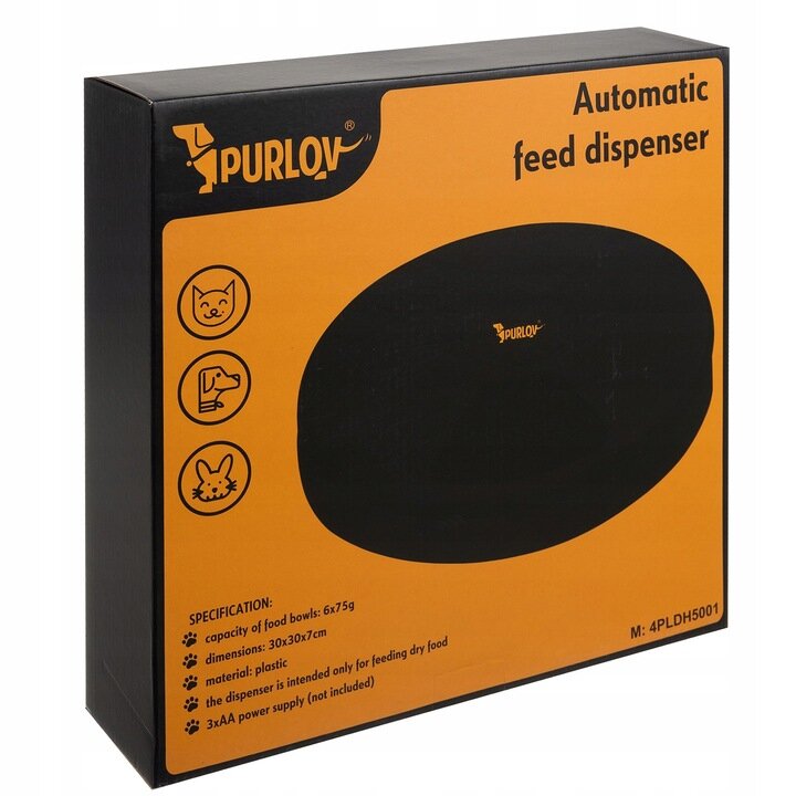 Automatinis maisto dozatorius augintiniui Purlov 20759, 0,9 l, juodas kaina ir informacija | Dubenėliai, dėžės maistui | pigu.lt