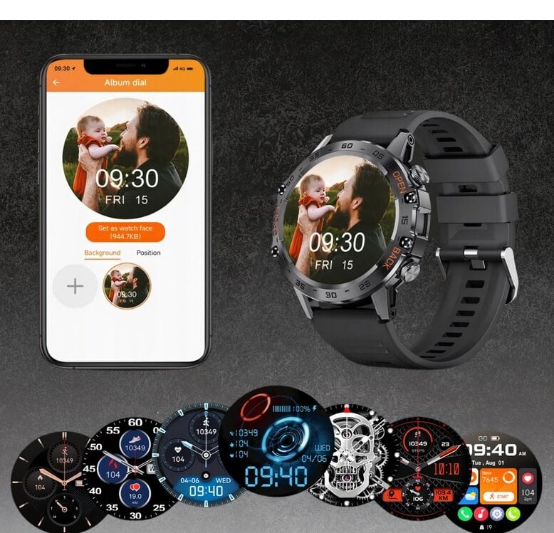 Vyriškas išmanusis laikrodis K52 atsparus vandeniui ir smūgiams 360x360 rezoliucija цена и информация | Vyriški laikrodžiai | pigu.lt