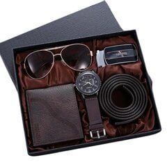 Подарочный набор для мужчин - кошелек, часы, солнцезащитные очки, кожаный ремень. цена и информация | Мужские кошельки | pigu.lt