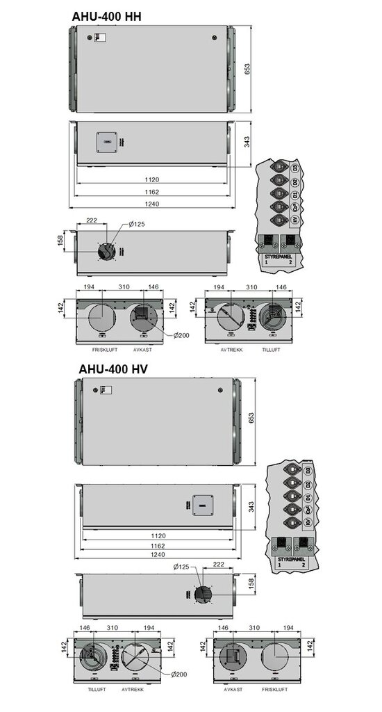 Rekuperatorius Ensy InoVent AHU-400HV/1 palubinis kair. p. 430m³/h. Komplekte valdiklis su WI-FI цена и информация | Kondicionieriai, šilumos siurbliai, rekuperatoriai | pigu.lt