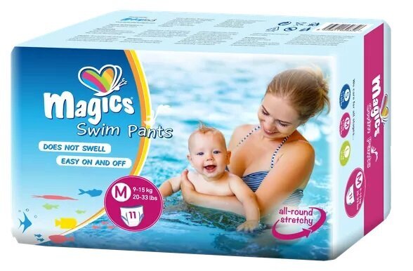 Maudymosi sauskelnės Magics Swim Pants, M (9-15kg), 11 vnt. цена и информация | Sauskelnės | pigu.lt