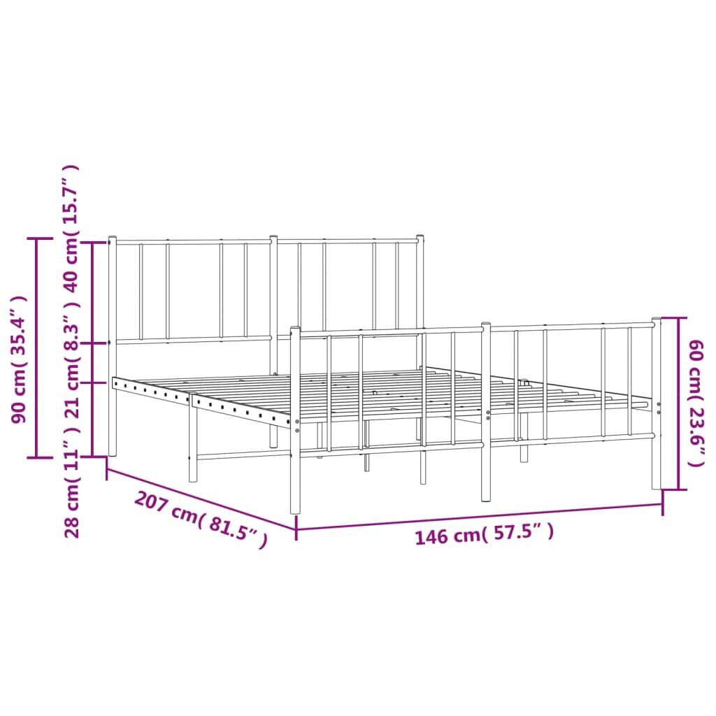 Lovos rėmas su galvūgaliu/kojūgaliu vidaXL, 140x200 cm, juodas kaina ir informacija | Lovos | pigu.lt