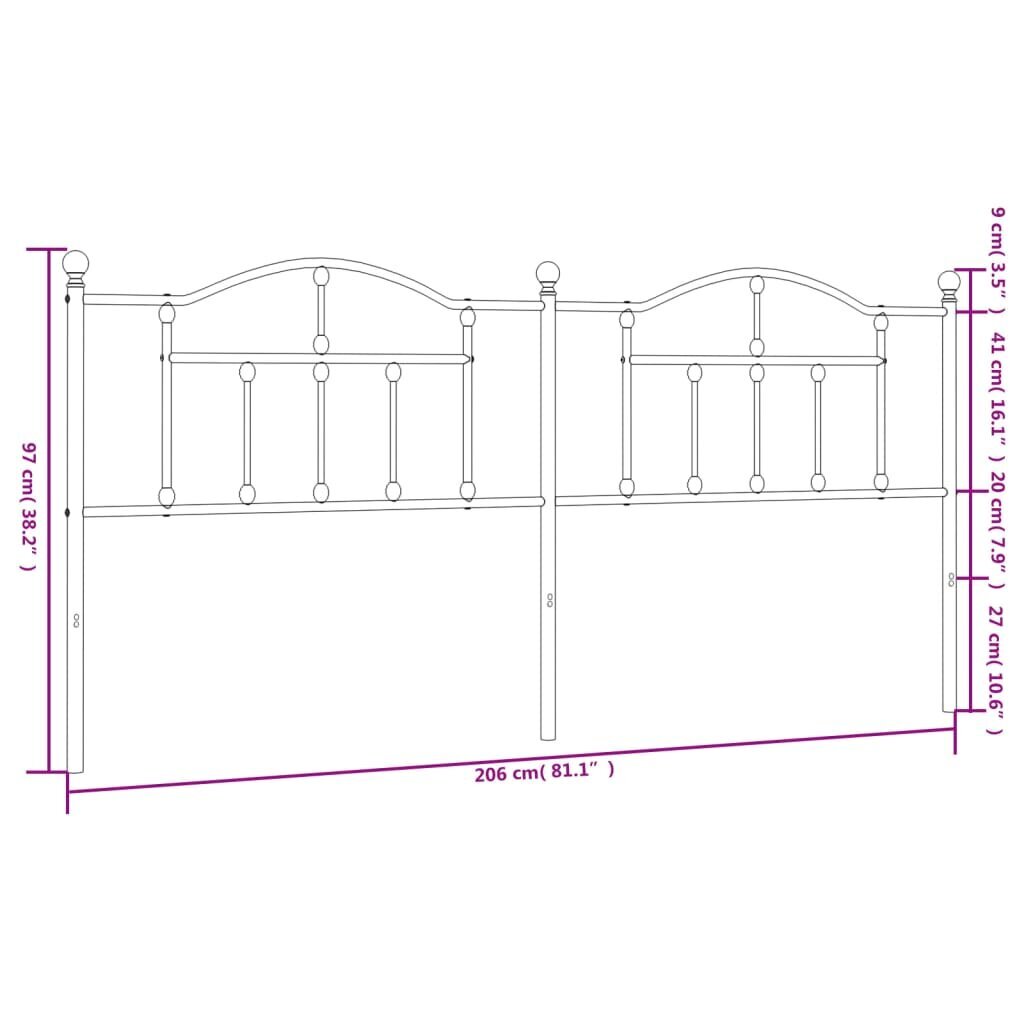 Metalinis galvūgalis vidaXL, 200cm, juodas цена и информация | Lovos | pigu.lt